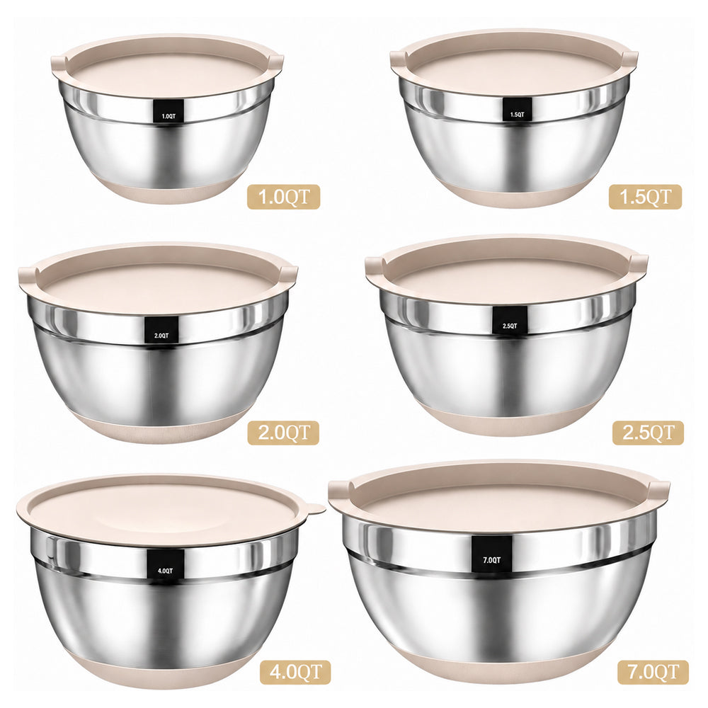 26PCS Mixing Bowls Set Stainless Steel with Lids & Kitchen Tools