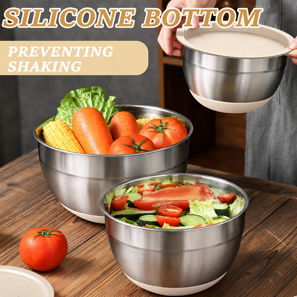 26PCS Mixing Bowls Set Stainless Steel with Lids & Kitchen Tools