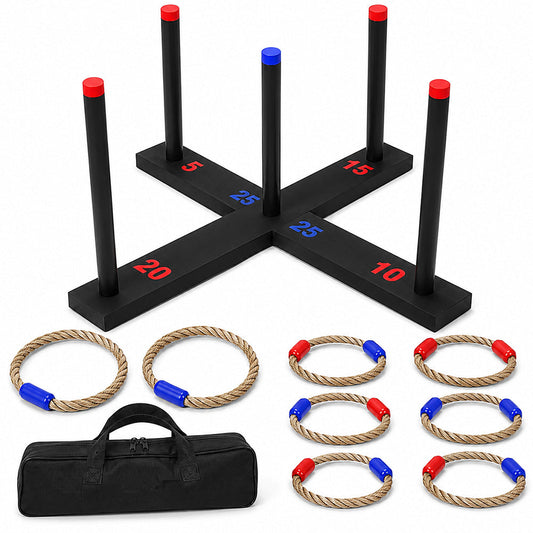 Ring Toss Game with 6 Rings, Carry Case & 4 Games – Kids Adults Outdoor Fun