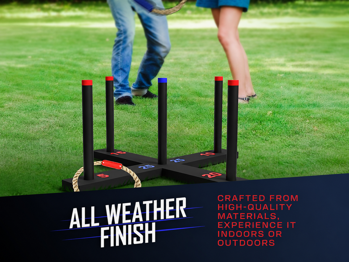 Ring Toss Game with 6 Rings, Carry Case & 4 Games – Kids Adults Outdoor Fun