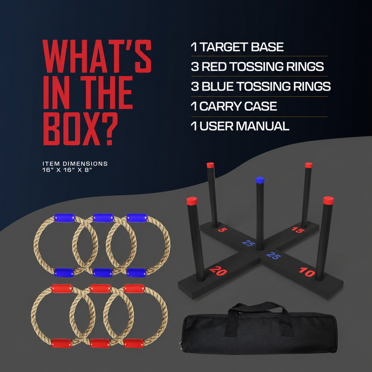 Ring Toss Game with 6 Rings, Carry Case & 4 Games – Kids Adults Outdoor Fun