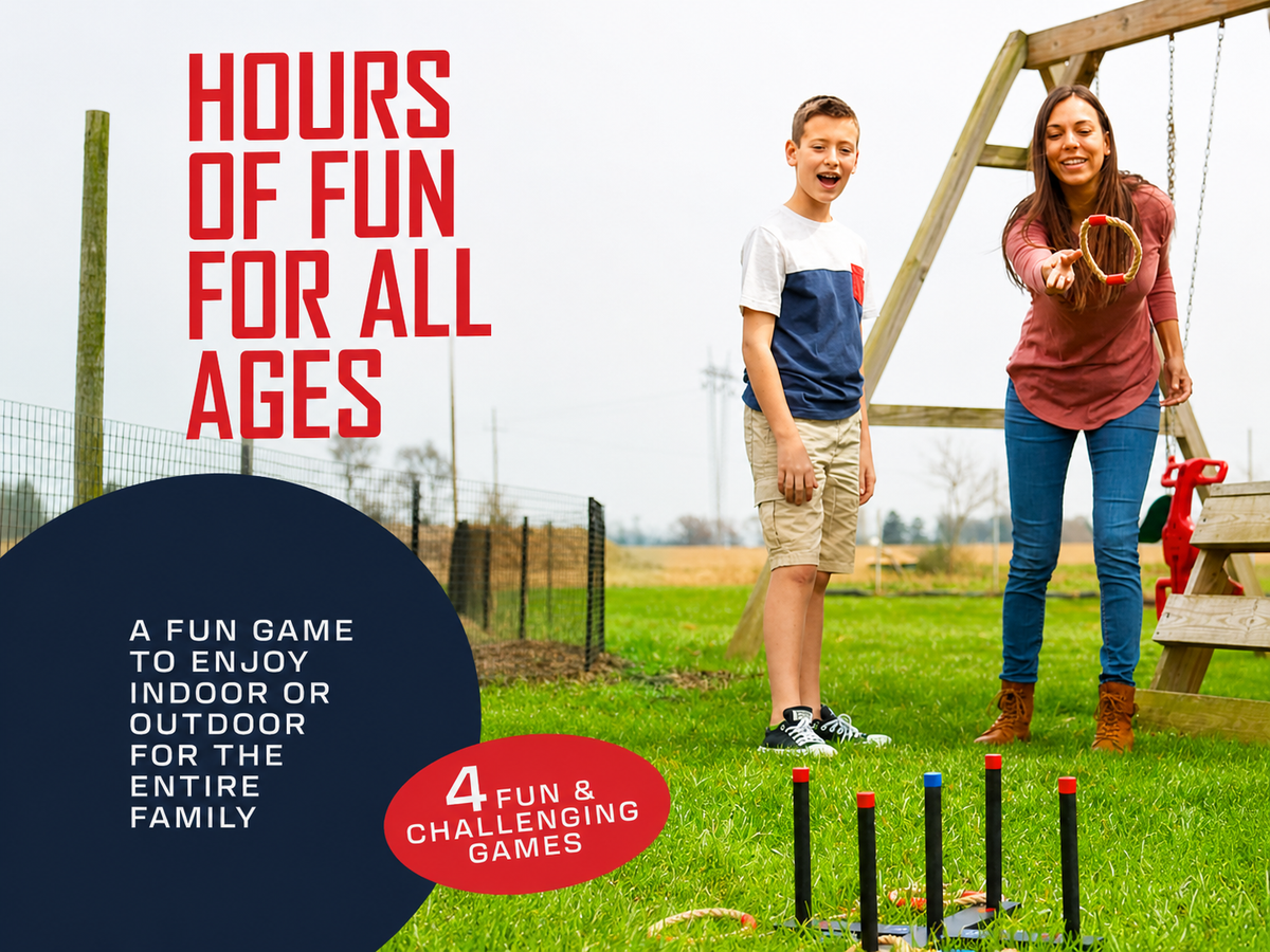 Ring Toss Game with 6 Rings, Carry Case & 4 Games – Kids Adults Outdoor Fun