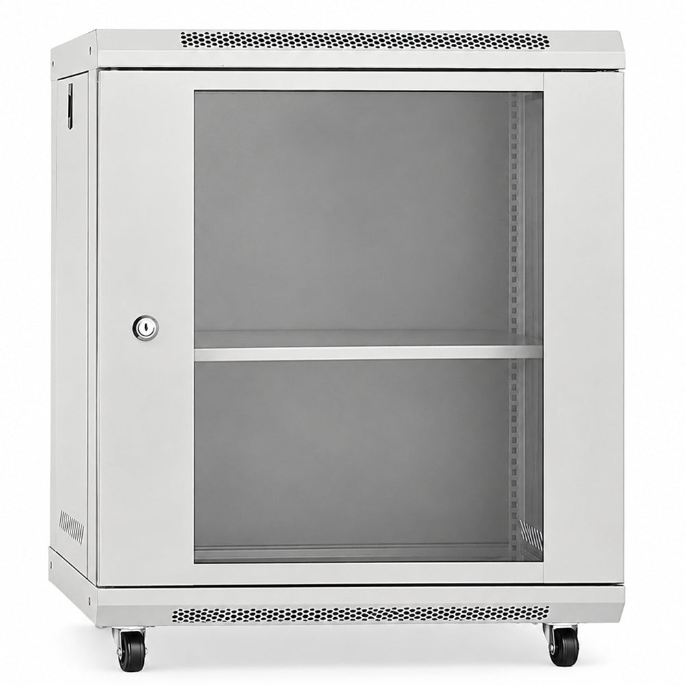 12U Network Server Cabinet Wall Mount Data Rack Enclosure 19 Inch Deep with Locking Glass Door