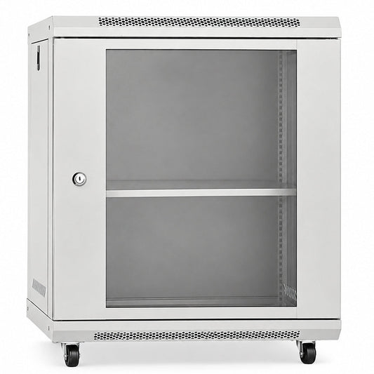 12U Network Server Cabinet Wall Mount Data Rack Enclosure 19 Inch Deep with Locking Glass Door