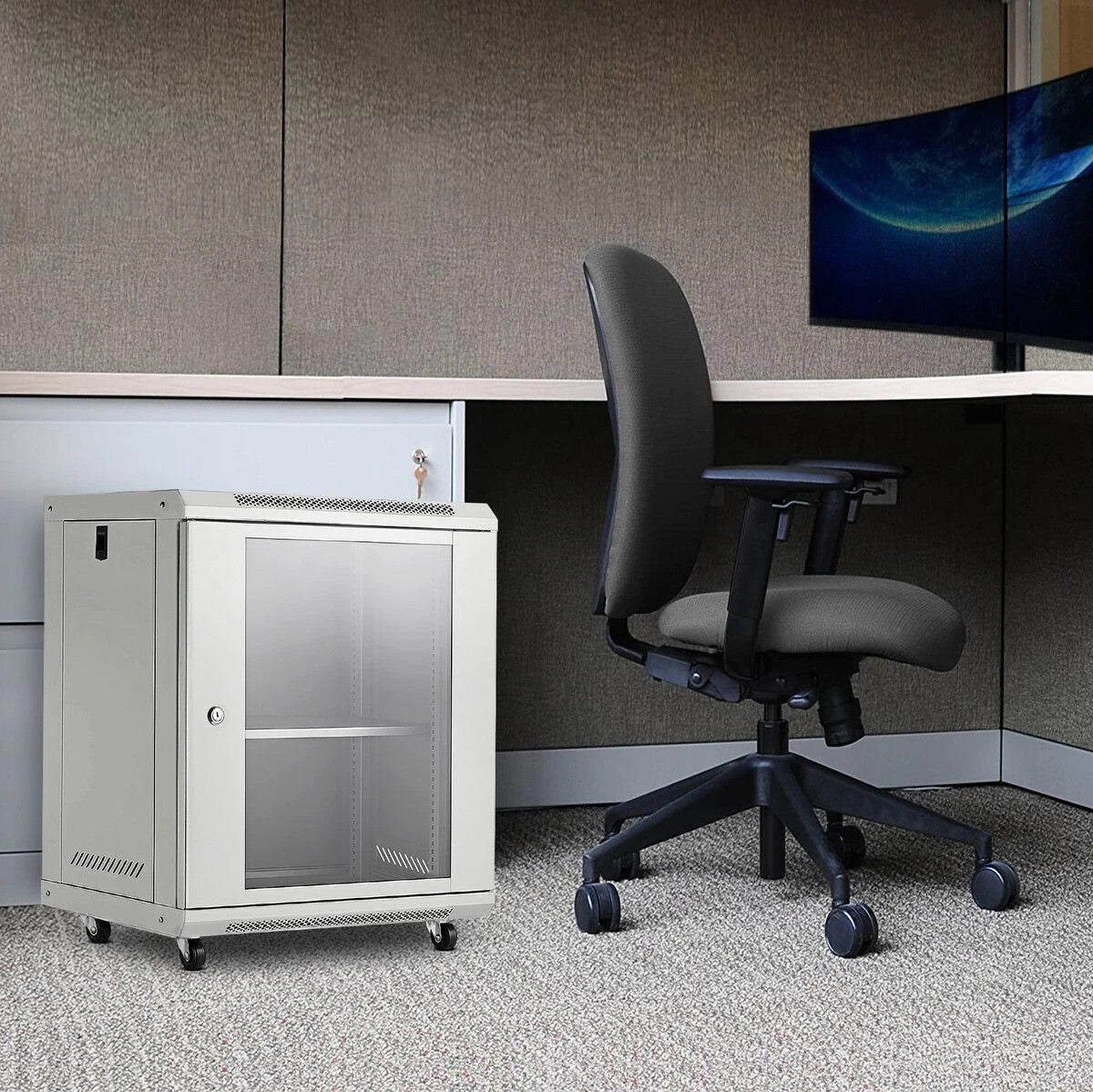 12U Network Server Cabinet Wall Mount Data Rack Enclosure 19 Inch Deep with Locking Glass Door