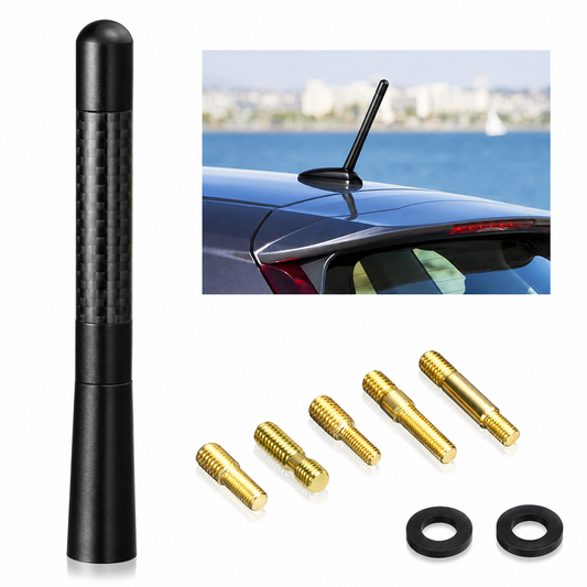 Car Radio Antenna Aerial – 12cm Carbon Fibre-Style AM/FM Replacement Aerial with 4 Mounting Screws
