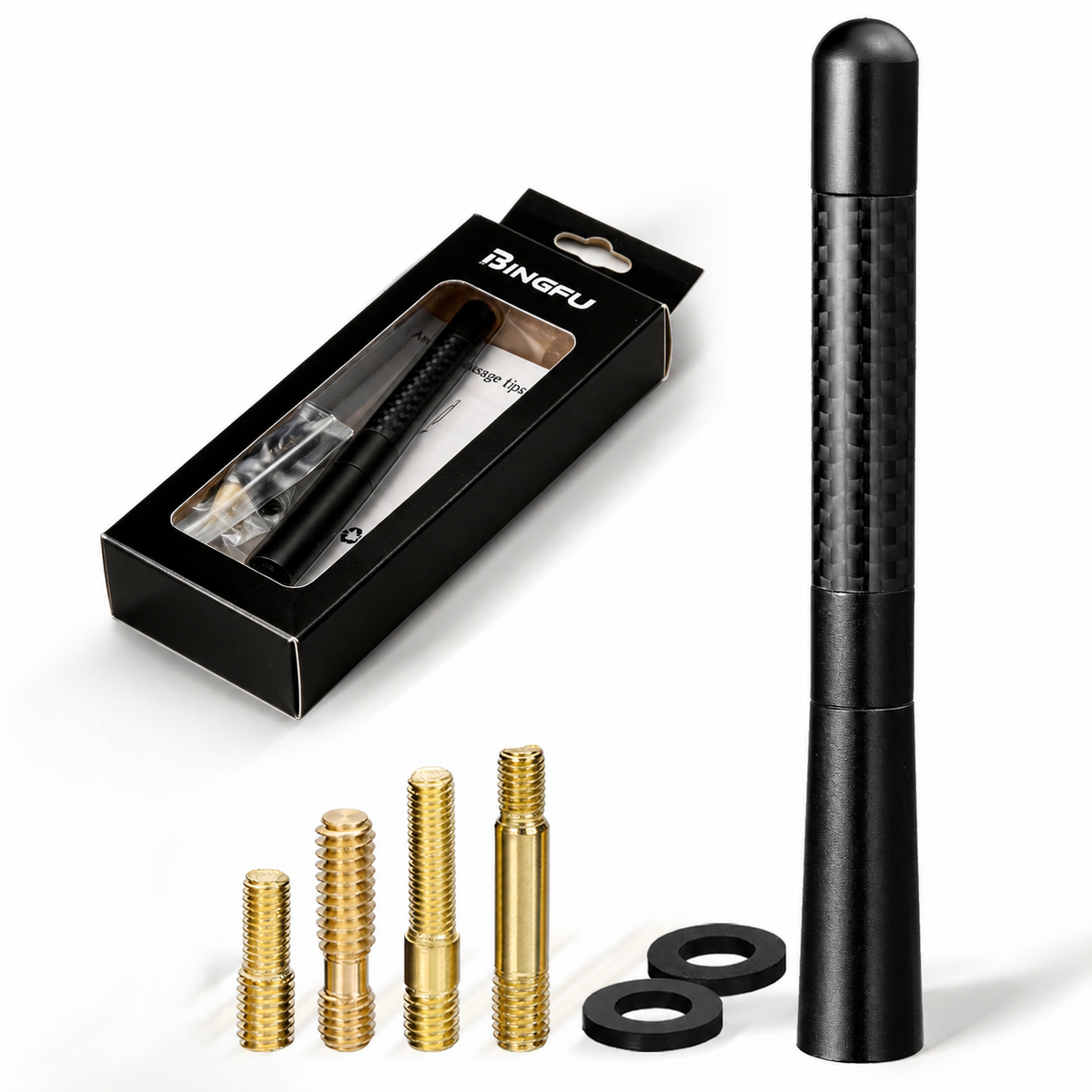Car Radio Antenna Aerial – 12cm Carbon Fibre-Style AM/FM Replacement Aerial with 4 Mounting Screws