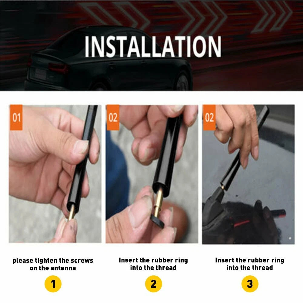 Car Radio Antenna Aerial – 12cm Carbon Fibre-Style AM/FM Replacement Aerial with 4 Mounting Screws