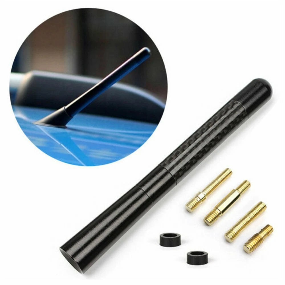 Car Radio Antenna Aerial – 12cm Carbon Fibre-Style AM/FM Replacement Aerial with 4 Mounting Screws