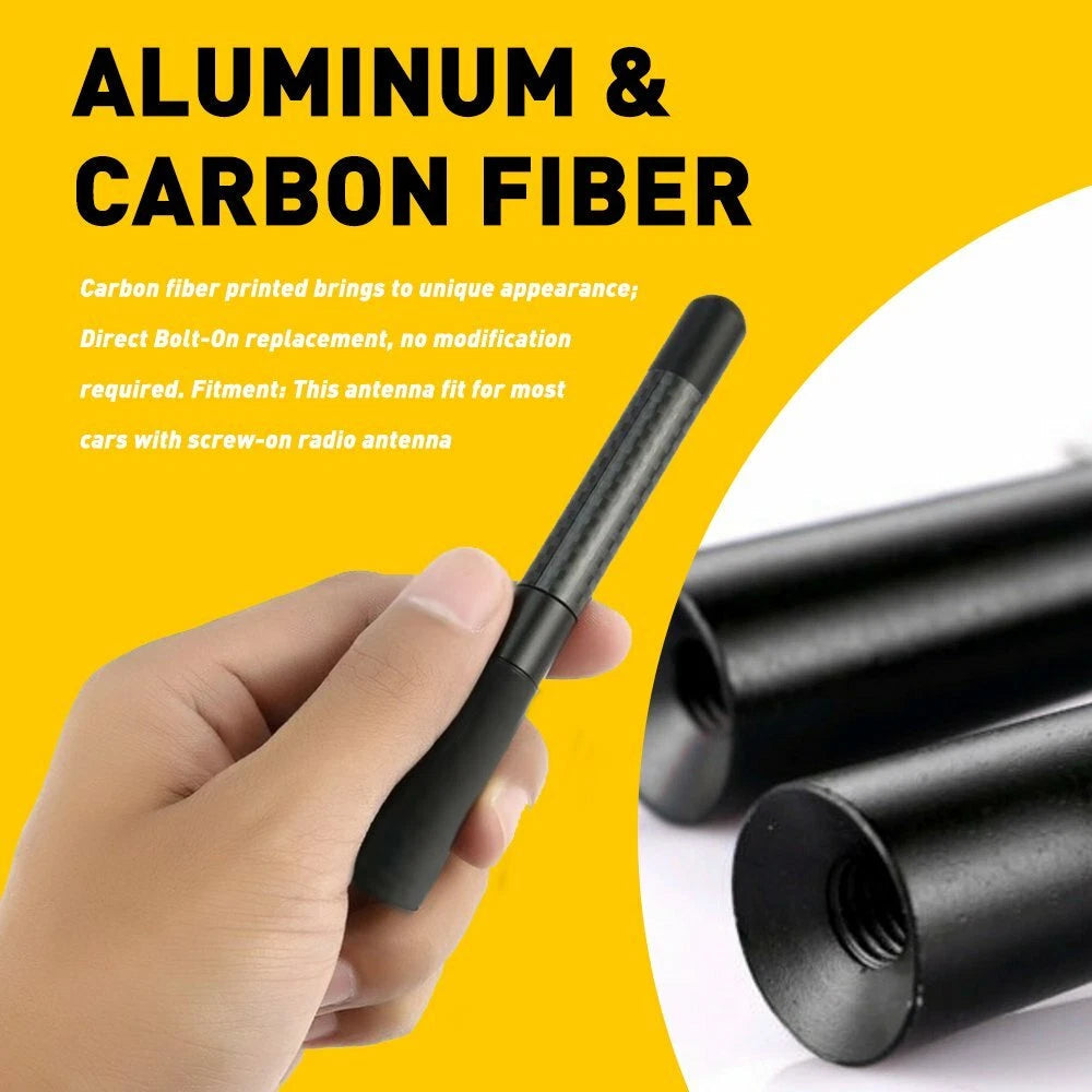 Car Radio Antenna Aerial – 12cm Carbon Fibre-Style AM/FM Replacement Aerial with 4 Mounting Screws
