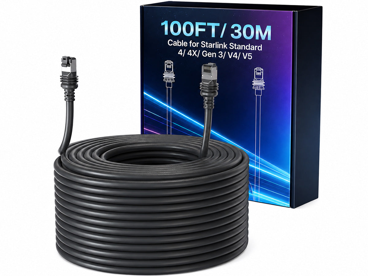 Starlink Cable for Gen 3 V4 V5 – 30M 100FT Cat 6 Waterproof Shielded Extension Cable