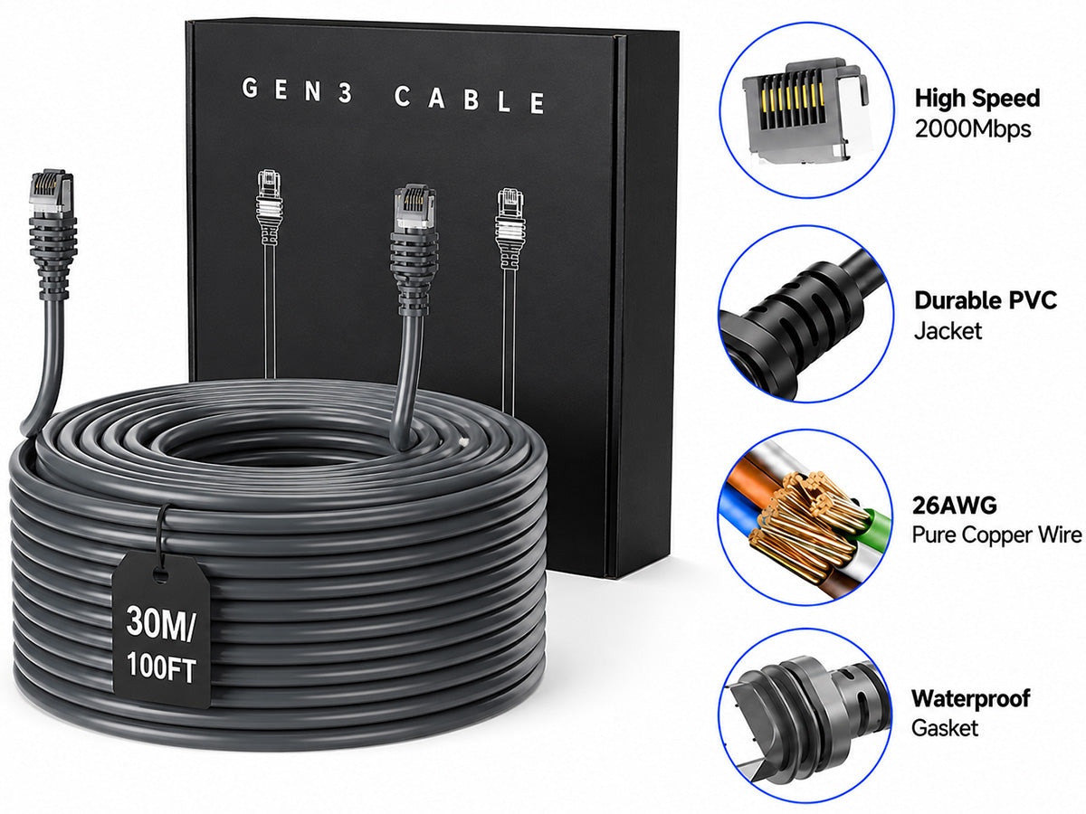 Starlink Cable for Gen 3 V4 V5 – 30M 100FT Cat 6 Waterproof Shielded Extension Cable