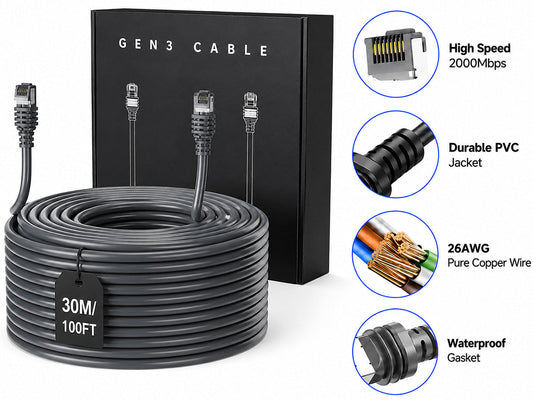 Starlink Cable for Gen 3 V4 V5 – 30M 100FT Cat 6 Waterproof Shielded Extension Cable