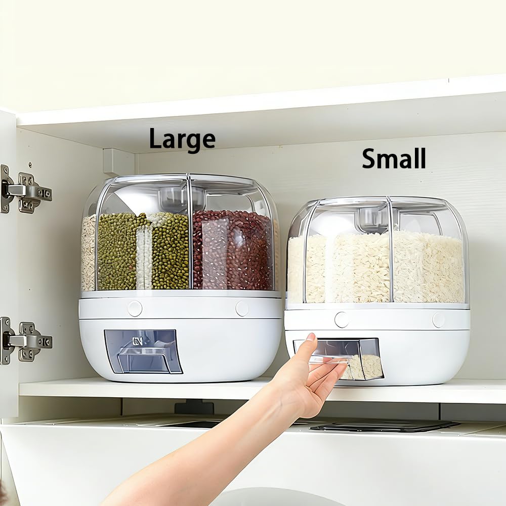 6-Compartment Rotating Rice & Dry Food Dispenser – 13L Grey Pantry Organiser
