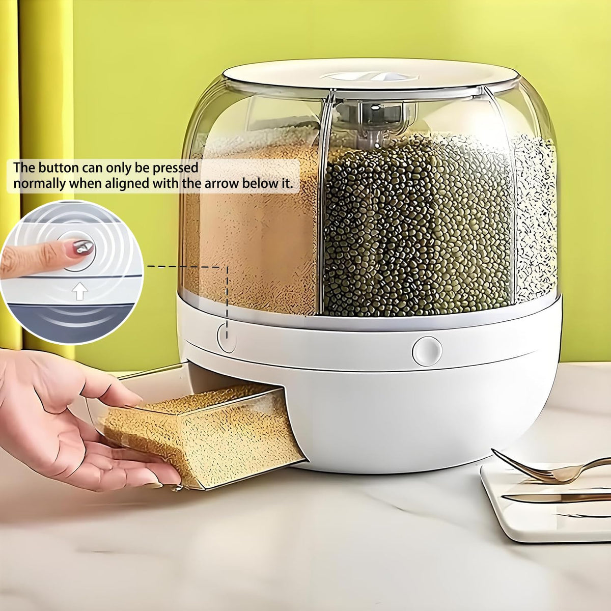 6-Compartment Rotating Rice & Dry Food Dispenser – 13L Grey Pantry Organiser