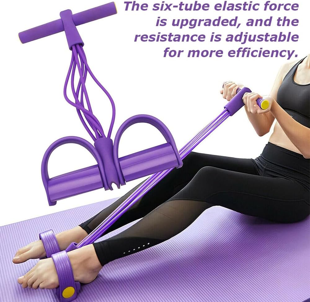6 Tube Resistance Band Ankle Puller Foot Pedal Fitness Exercise Rope-blue