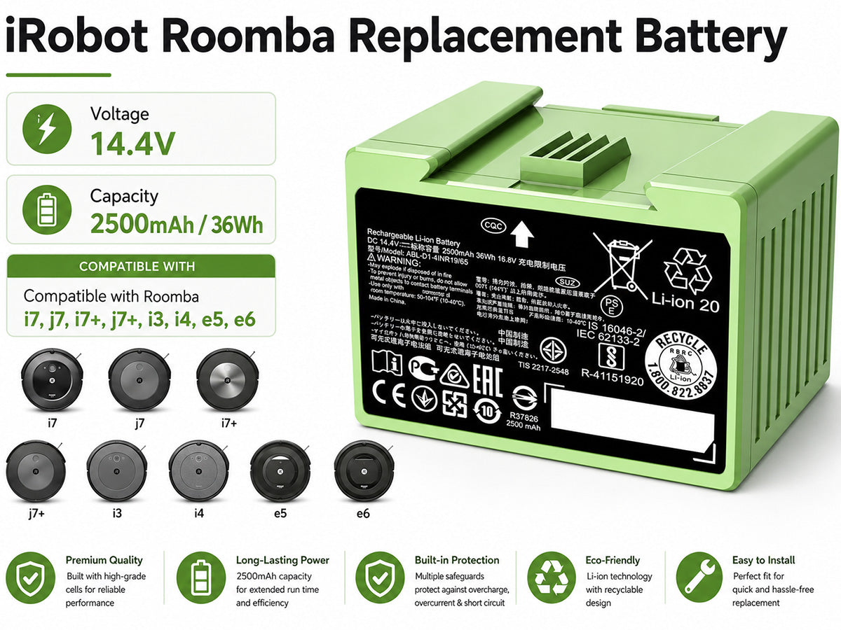 Battery for iRobot Roomba i3 i4 i7 i7+ i8 i8+ e5 e6 7150 7550 5150 e5150 e5152 e5154 e5158 e6198 i7158 i7550 i7558 i8550 ABL-D1 4624864 ABL-D2