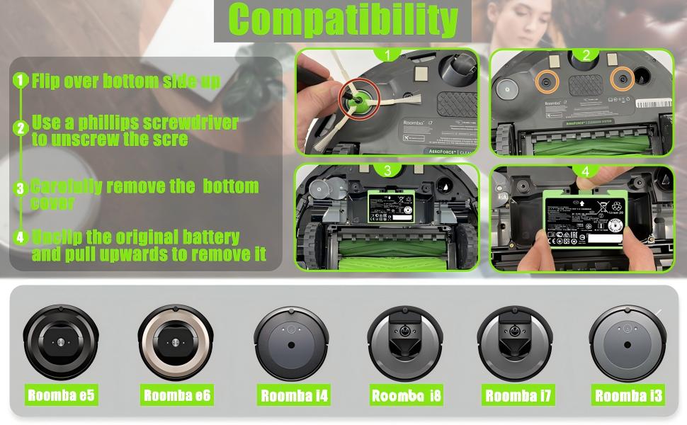 Battery for iRobot Roomba i3 i4 i7 i7+ i8 i8+ e5 e6 7150 7550 5150 e5150 e5152 e5154 e5158 e6198 i7158 i7550 i7558 i8550 ABL-D1 4624864 ABL-D2