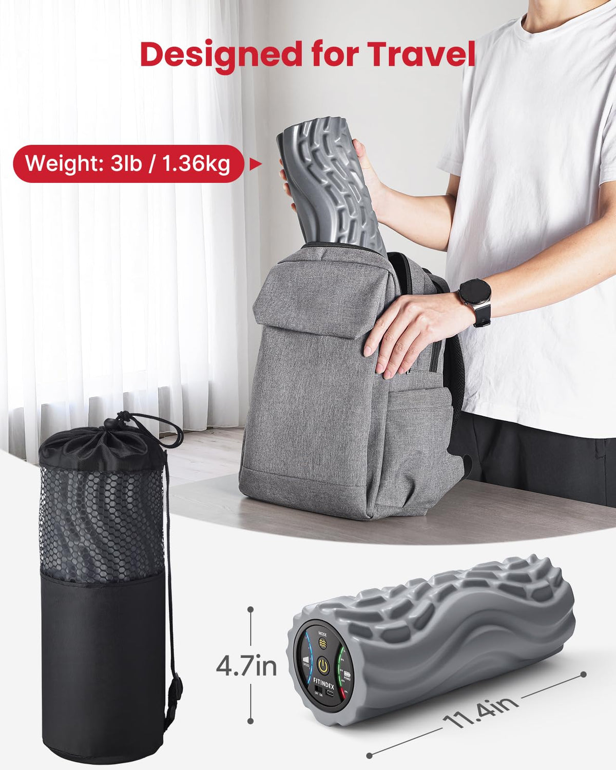 Vibrating Foam Roller Rechargeable 5-Speed Massage Yoga Roller