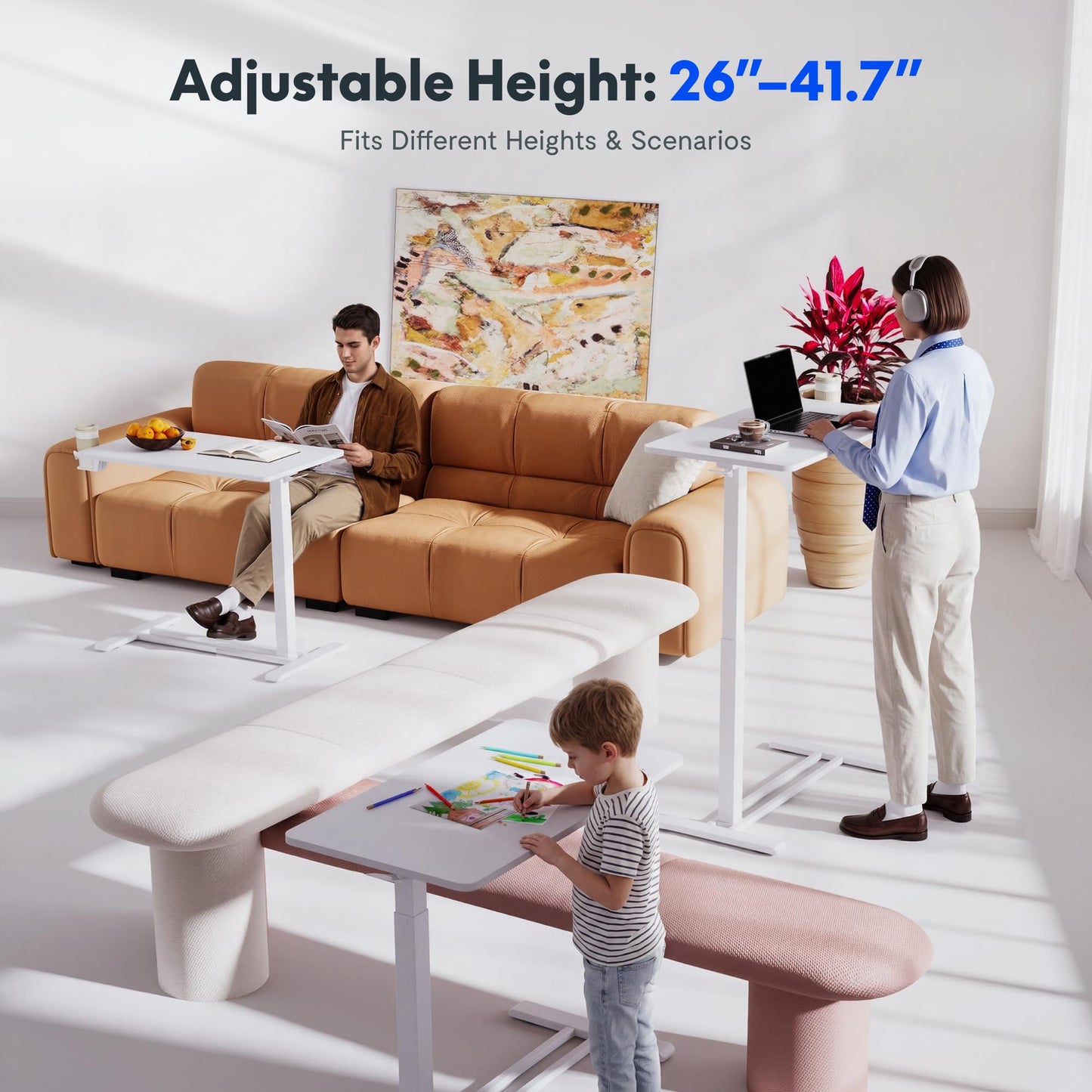 Overbed Bedside Table with Pneumatic Height Adjustment
