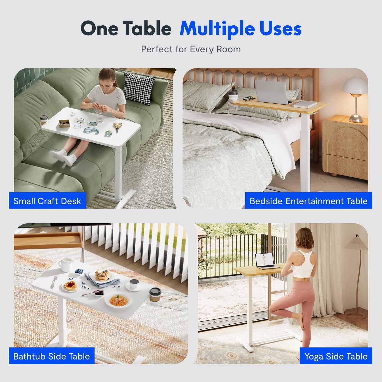 Overbed Bedside Table with Pneumatic Height Adjustment