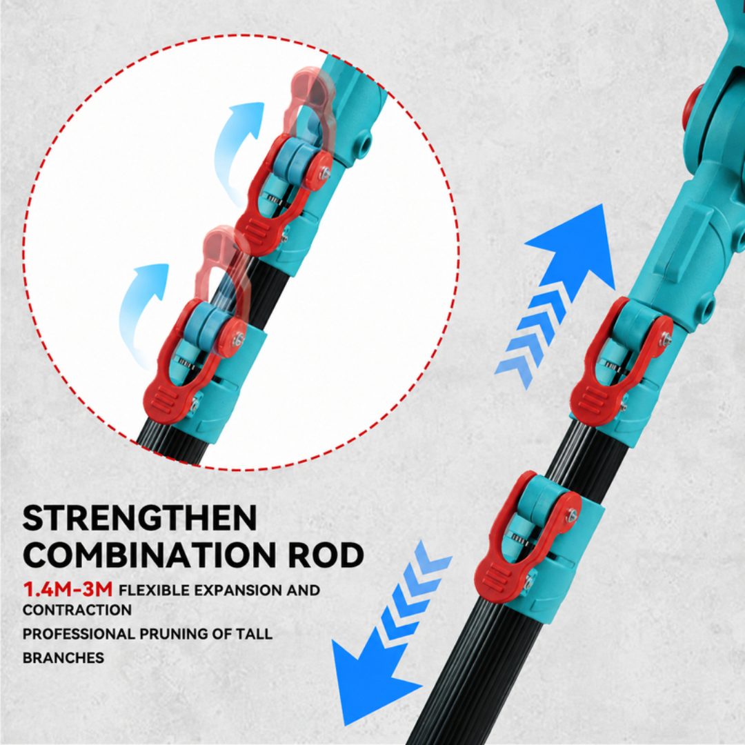 Cordless Chainsaw – 6-Inch 21V Brushless Mini Chainsaw with 1.4m–3m Extension Pole and 2 Batteries