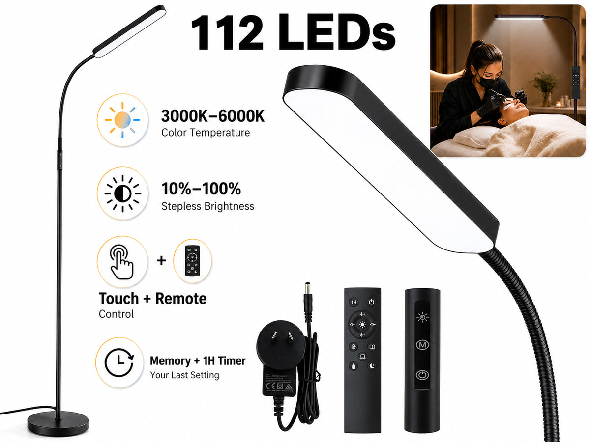LED Floor Lamp with Remote, Touch Control, Dimmable Light & Adjustable Gooseneck