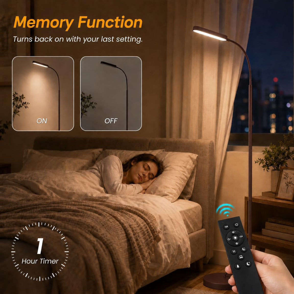 LED Floor Lamp with Remote, Touch Control, Dimmable Light & Adjustable Gooseneck