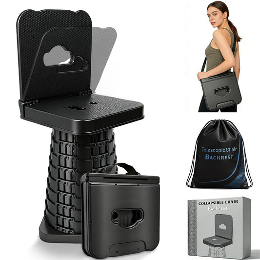 Upgraded Collapsible Stool with Backrest, Portable Folding Telescopic Stool with Carry Bag
