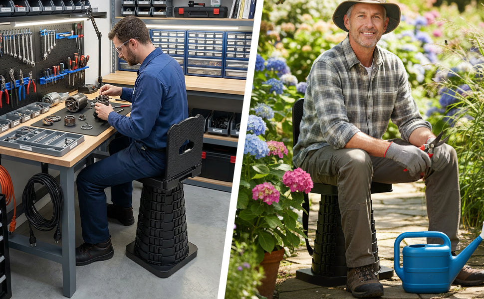 Upgraded Collapsible Stool with Backrest, Portable Folding Telescopic Stool with Carry Bag