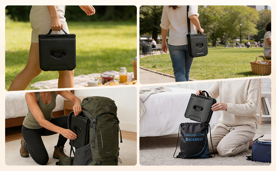 Upgraded Collapsible Stool with Backrest, Portable Folding Telescopic Stool with Carry Bag