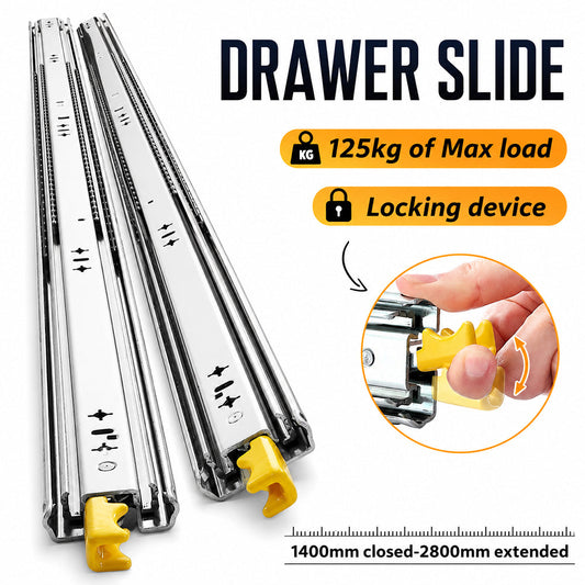 1400mm Drawer Slide Runners Locking Rails Ball Bearing Cabinet Guide Track