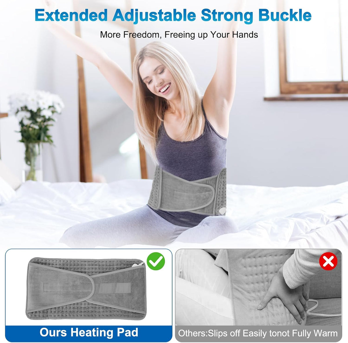 Electric Hot Heated Pad Blanket – Adjustable Heating Pad Belt with 9 Temperatures, 4 Timer Settings and Overheating Protection
