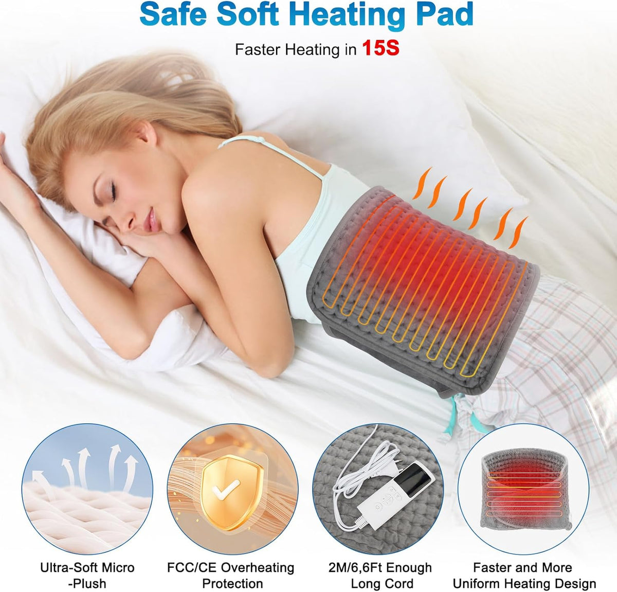 Electric Hot Heated Pad Blanket – Adjustable Heating Pad Belt with 9 Temperatures, 4 Timer Settings and Overheating Protection