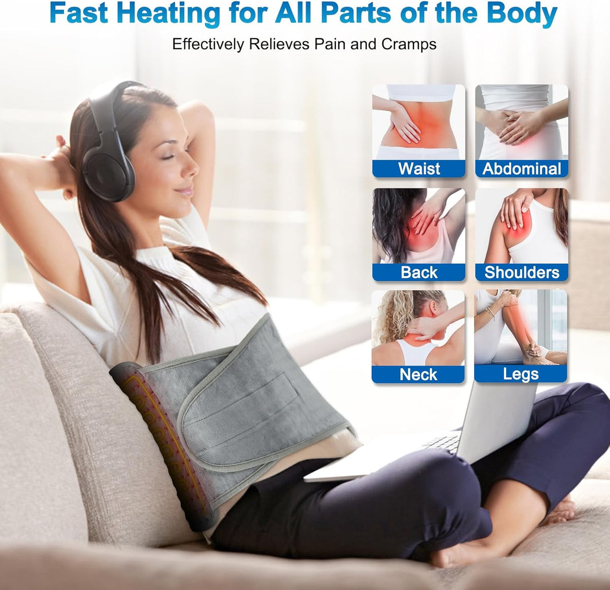 Electric Hot Heated Pad Blanket – Adjustable Heating Pad Belt with 9 Temperatures, 4 Timer Settings and Overheating Protection