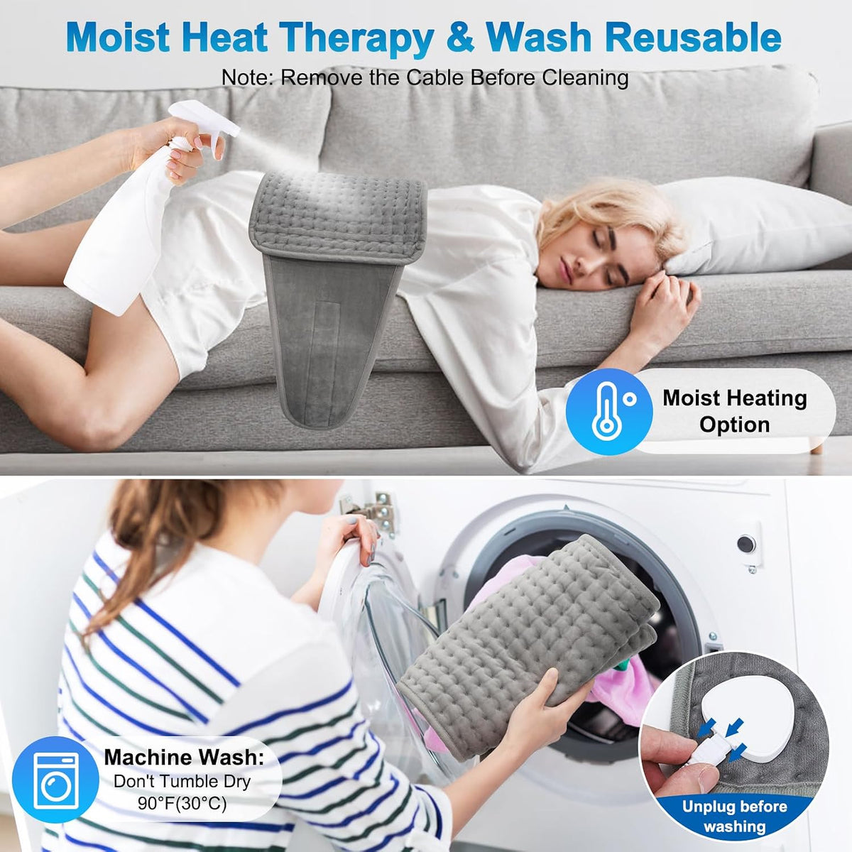 Electric Hot Heated Pad Blanket – Adjustable Heating Pad Belt with 9 Temperatures, 4 Timer Settings and Overheating Protection