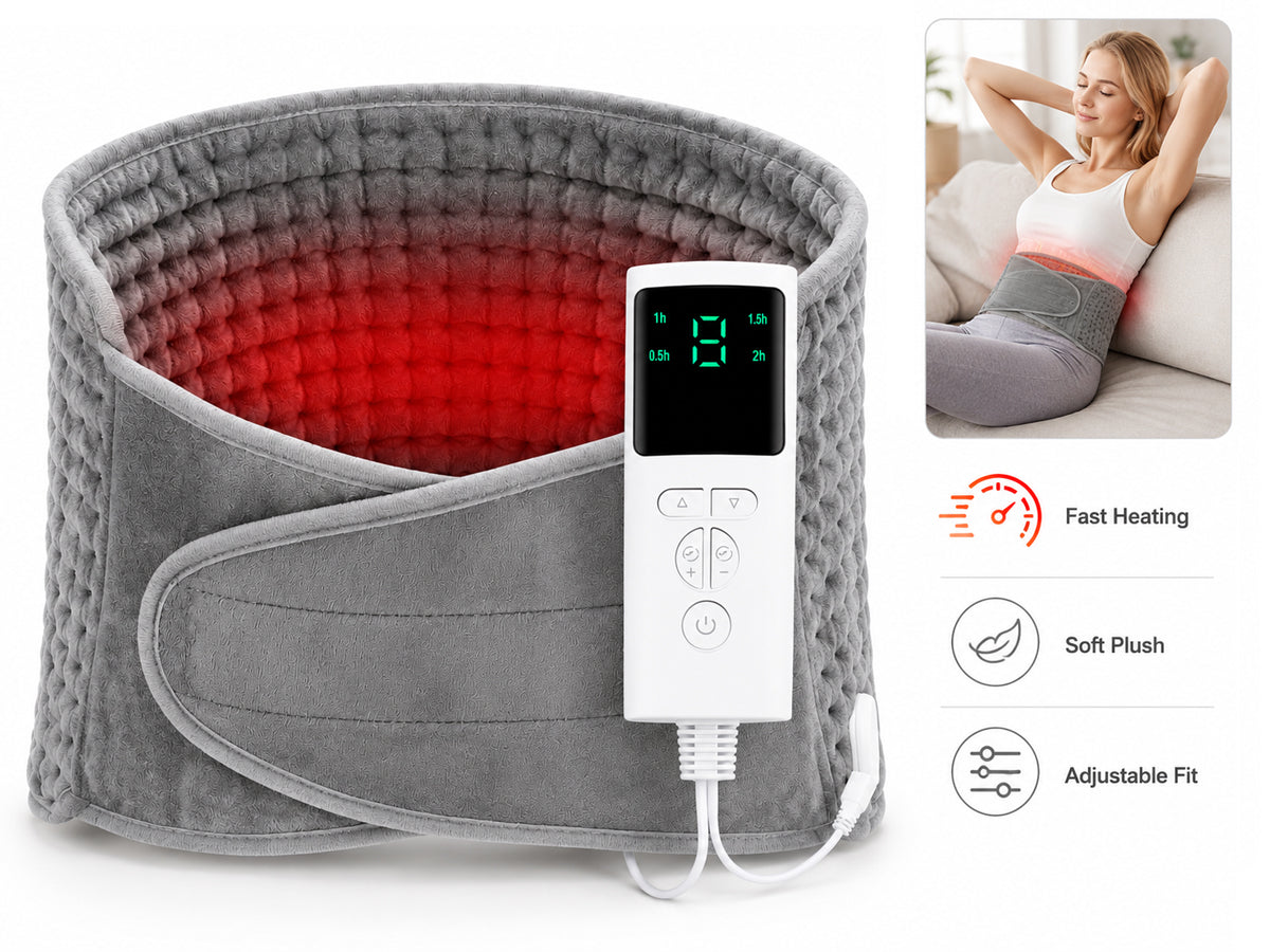 Electric Hot Heated Pad Blanket – Adjustable Heating Pad Belt with 9 Temperatures, 4 Timer Settings and Overheating Protection