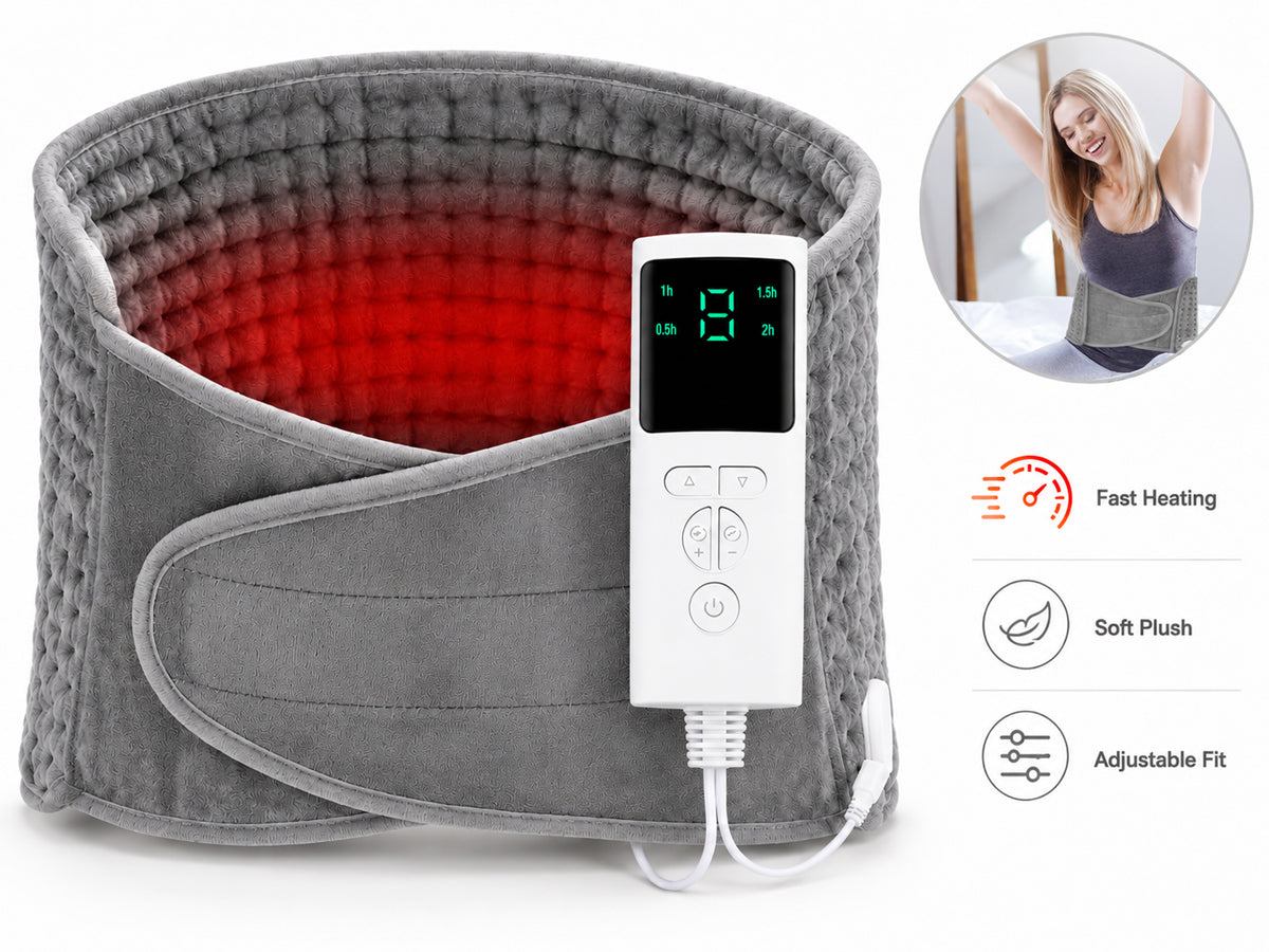 Electric Hot Heated Pad Blanket – Adjustable Heating Pad Belt with 9 Temperatures, 4 Timer Settings and Overheating Protection