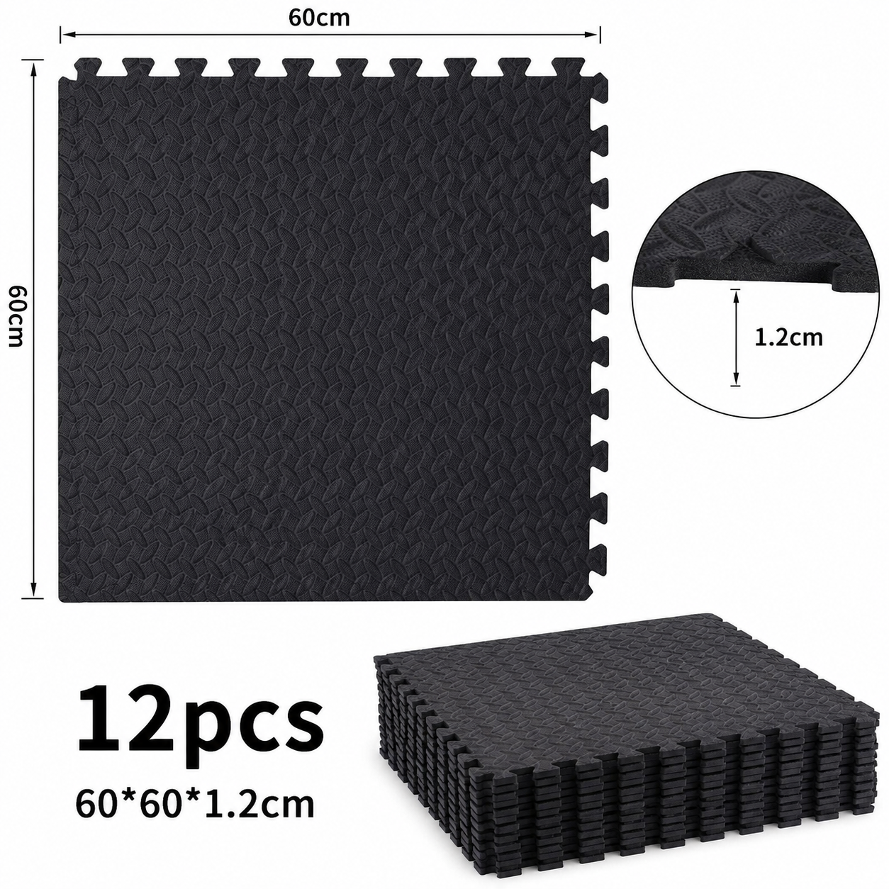 EVA Interlocking Exercise Floor Mats Gym Flooring Mats 12 PCS