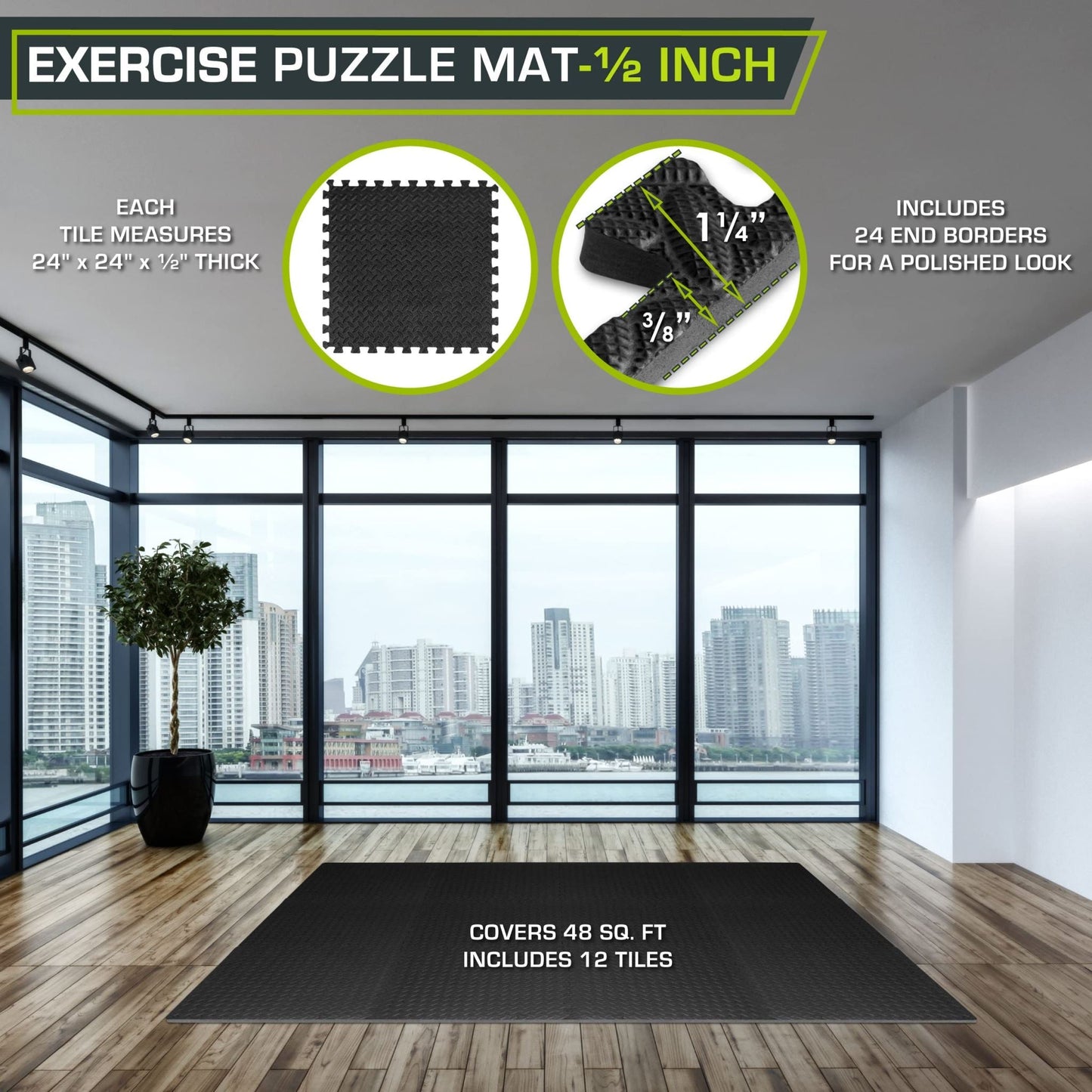EVA Interlocking Exercise Floor Mats Gym Flooring Mats 12 PCS