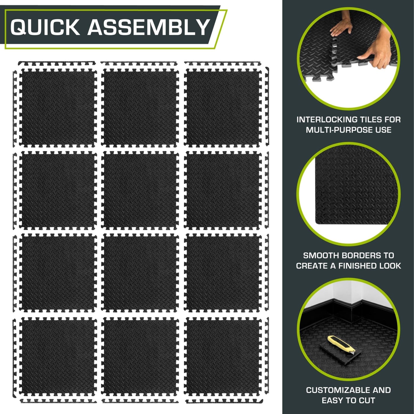 EVA Interlocking Exercise Floor Mats Gym Flooring Mats 12 PCS