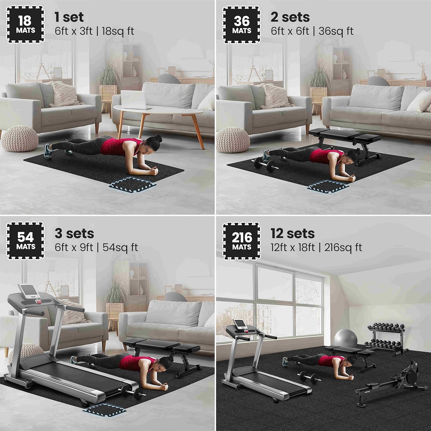 EVA Interlocking Exercise Floor Mats Gym Flooring Mats 12 PCS