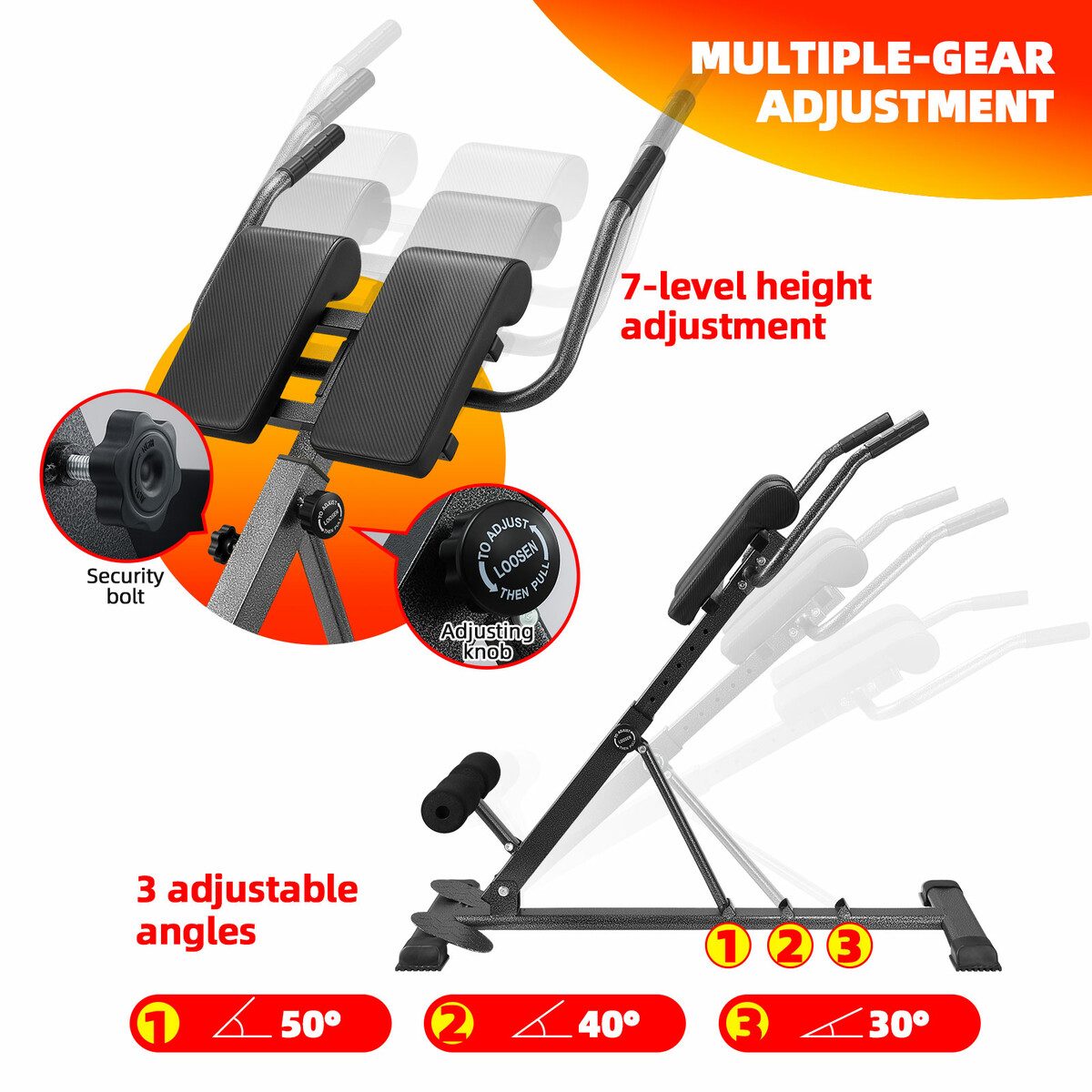 Adjustable Roman Chair Hyperextension Bench Back Extender