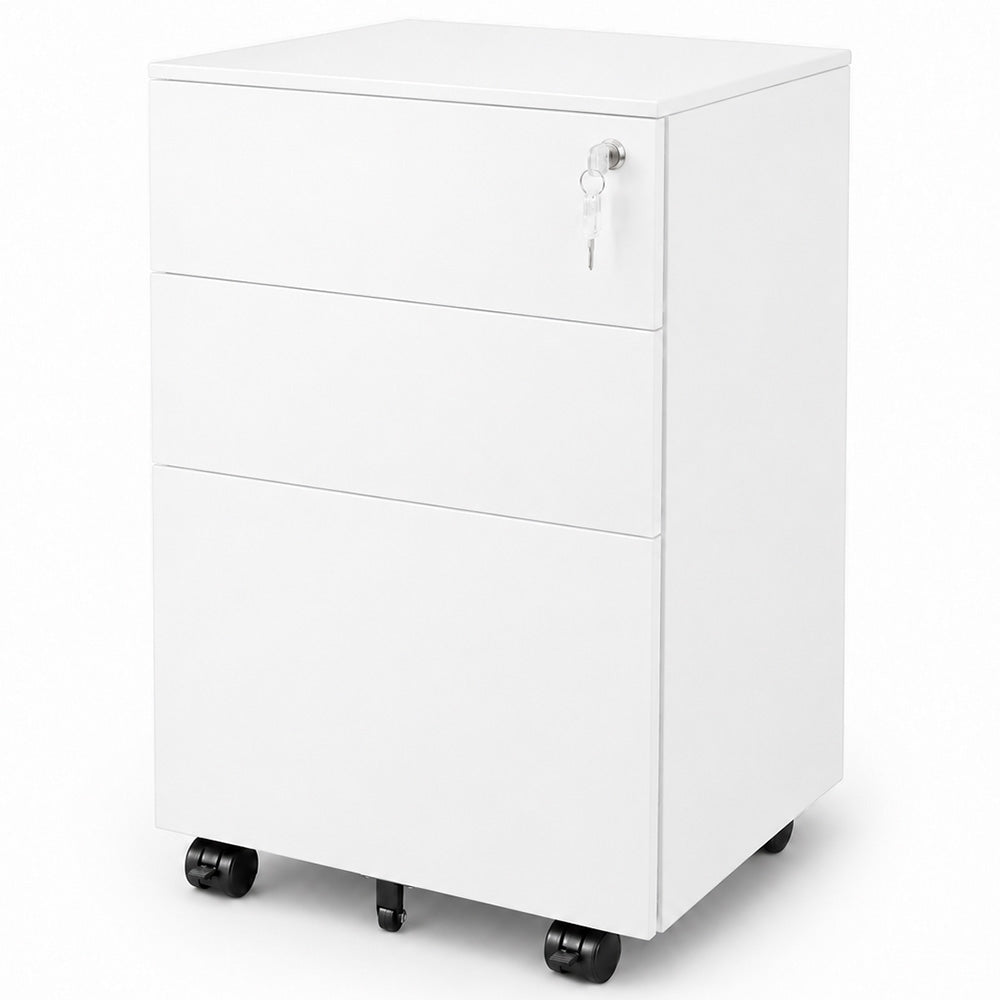 Office Cabinet with Wheels and Lock - White