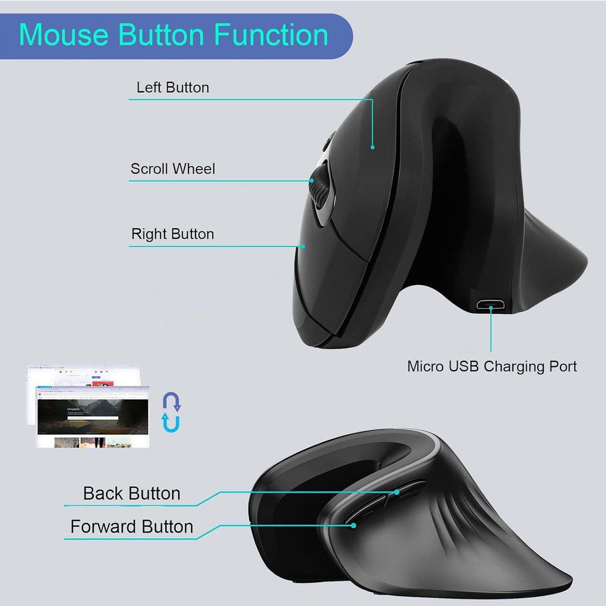 Ergonomic Vertical Mouse 2.4G RGB Wireless Optical Mouse for Computer PC