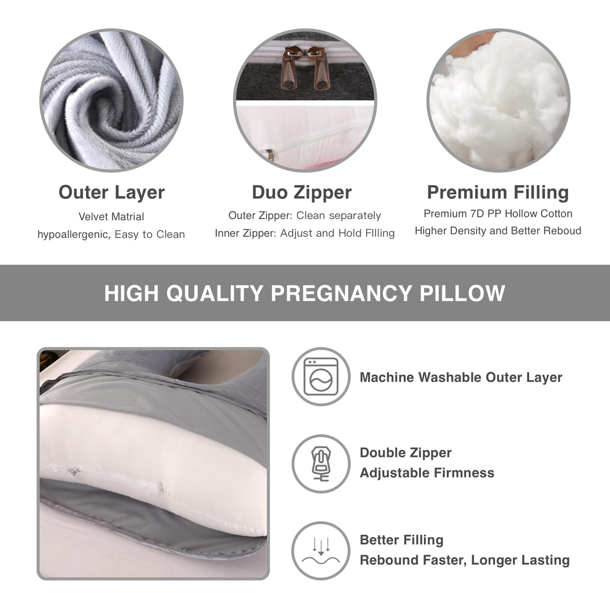 Pregnancy Pillow U-Shaped Full Length Body Support