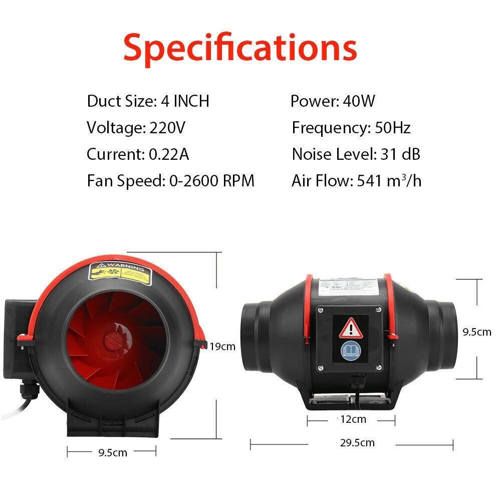 Inline Duct Fan Fan with Controller - 4 Inch