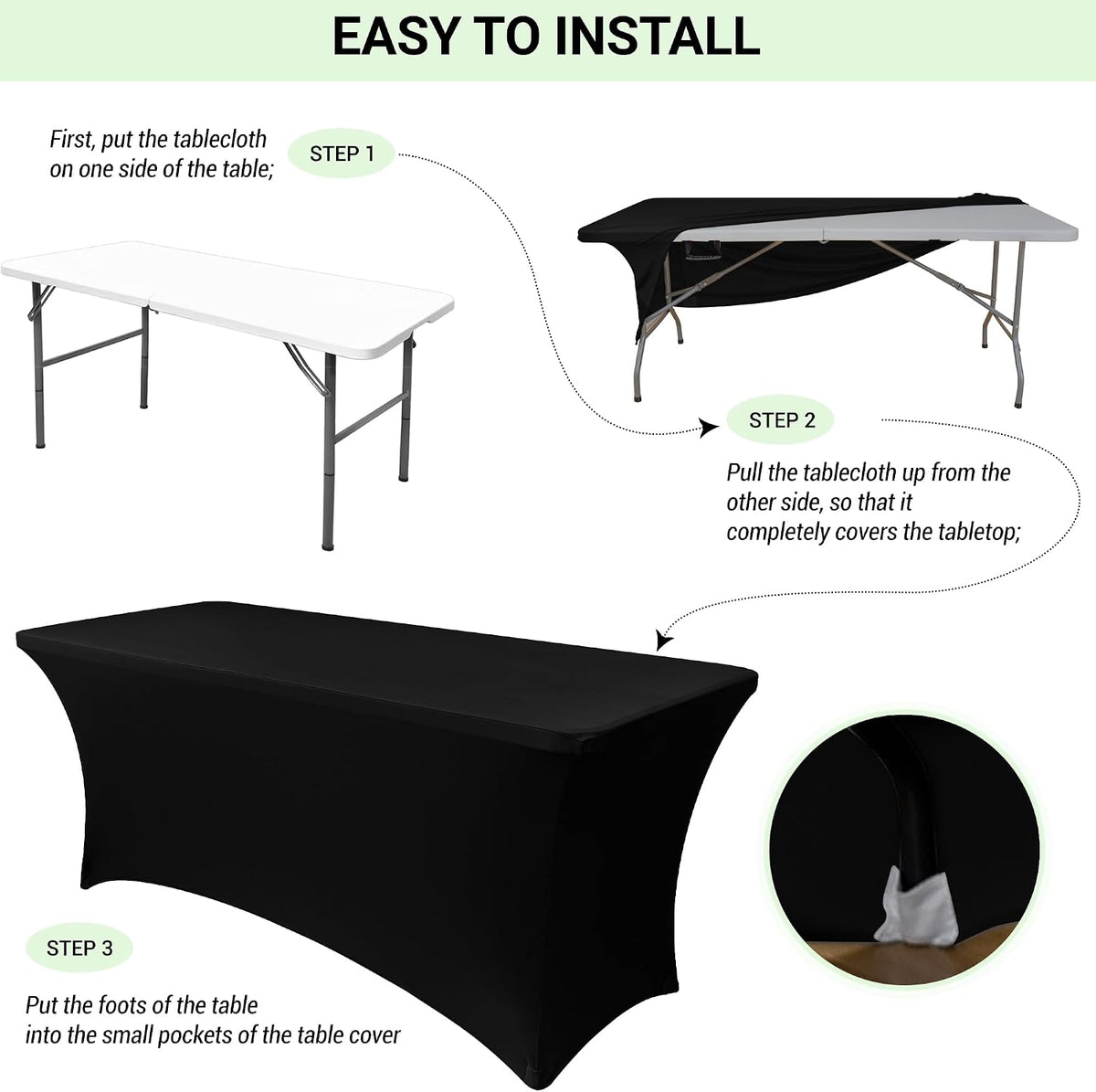 Table Cover Table Cloth Black 6ft