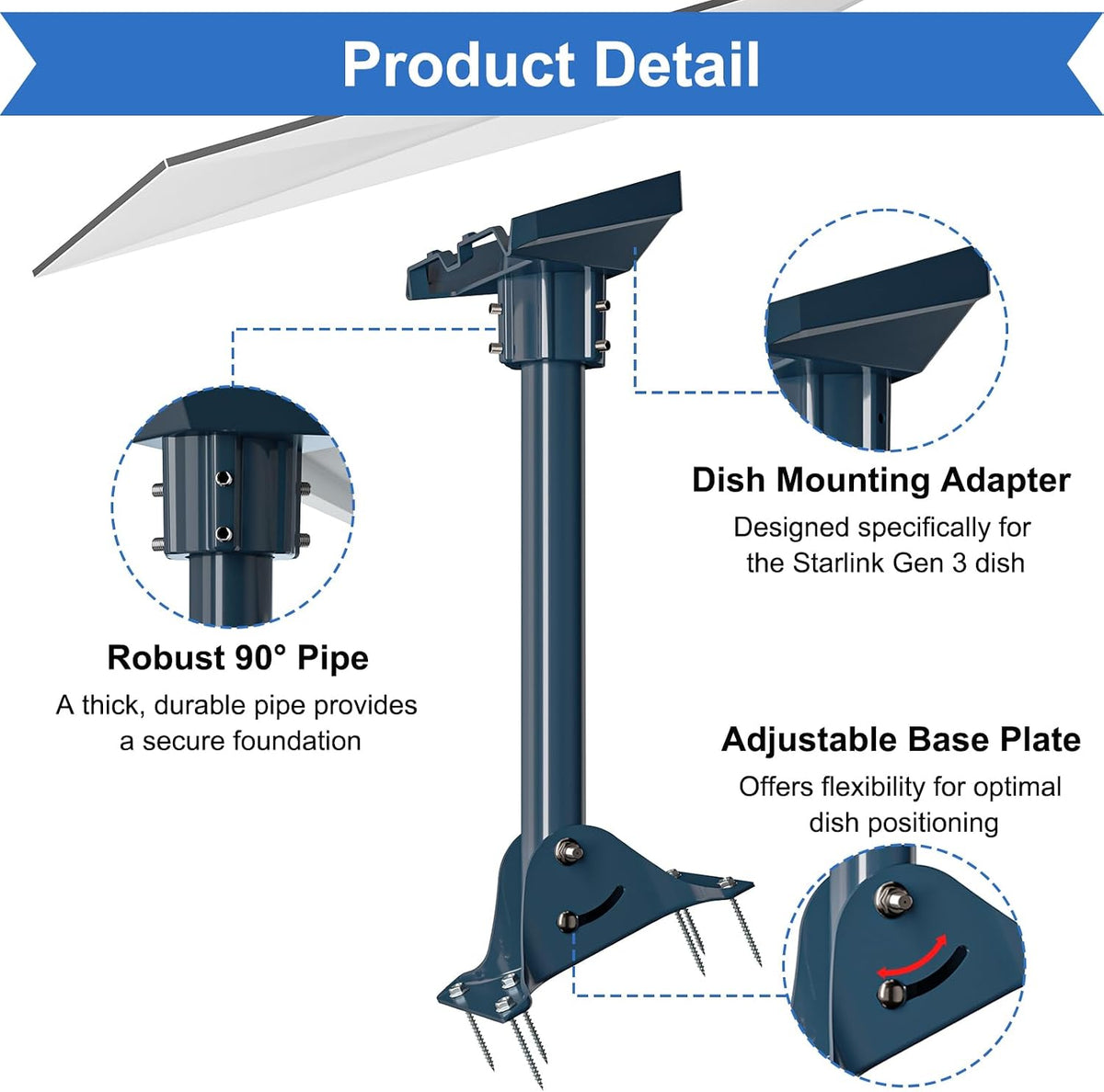 Gen 3 Mount for Starlink, 360 deg Rotatable Roof & Wall Mount for V3 V4 4X Starlink
