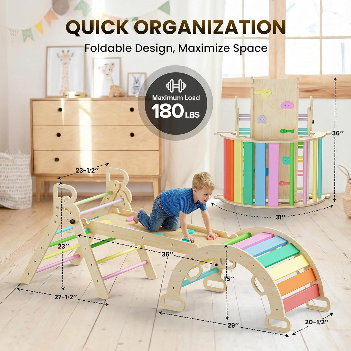 7-In-1 Pikler Triangle Set Wooden Montessori Climbing